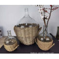 custom glass bottle vase with rattan wrapped basket